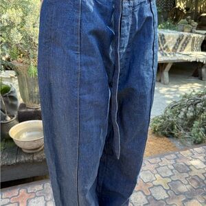 CO Designer Paperbag Waist Denim Trousers Belted Dark Indigo High Rise